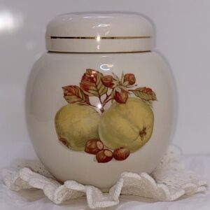 3/55$ Home Vintage Porcelain Jar with lid with apples, pear and pineapple design